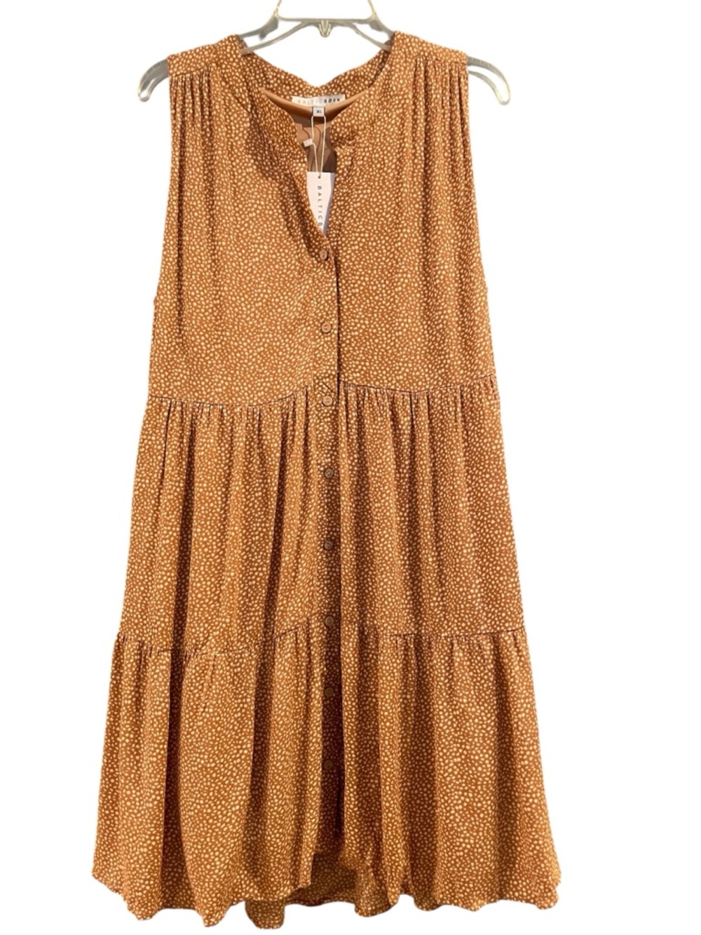Baltic Born Malone Button Down Swing Dress Rust Dot Sleeveless Tiered XL